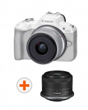 Безогледален фотоапарат Canon - EOS R50, RF-S 18-45mm, f/4.5-6.3 IS STM, бял + Обектив Canon - RF-S, 10-18mm, f/4.5-6.3, IS STM -1