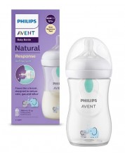 Бебешко шише Philips Avent - Natural Response 3.0, AirFree, 1m+, 260 ml, Слон