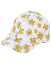 Бейзболна шапка с UV 50+ защита Sterntaler - Бяла с цветя, 51 cm, 18-24 м