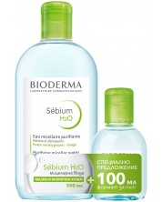 Bioderma Sébium Комплект - Мицеларна вода H2O, 500 + 100 ml (Лимитирано) -1