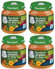 Био плодово пюре Nestlе Gerber Organic - Ябълка, кайсия и праскова, 4 х 125 g