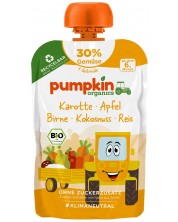 Био пюре Pumpkin Organics - Пауч с морков, ябълка, круша, кокос и ориз, 100 g -1