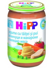 Био пюре Hipp - Зеленчуци, макарони и пиле, 220 g