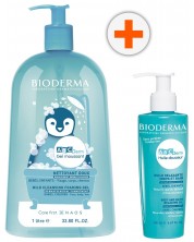 Bioderma ABC Derm Комплект - Измиващ гел и Масажно олио, 1000 + 200 ml -1