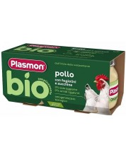 Био пюре Plasmon - Пиле със зелен фасул и тиквички, 6 м+, 2 х 80 g -1