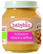 Био плодово пюре Babybio - Праскови и ябълки, 130 g