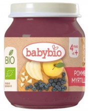 Био плодово пюре Babybio - Ябълка и синя боровинка, 130 g