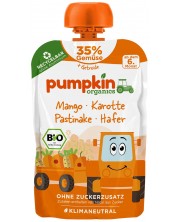 Био пюре Pumpkin Organics - Пауч с овесени ядки, манго и морков, 100 g -1