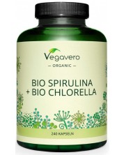 Bio Spirulina + Bio Chlorella, 240 капсули, Vegavero -1