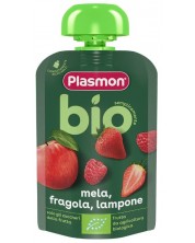 Био плодова закуска Plasmon - Пауч с ябълка и ягода, 6 м+, 100 g -1