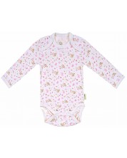 Боди с дълъг ръкав Bio Baby - Органичен памук, 80 cm, 12 месеца, бяло-розово -1
