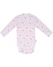 Боди с дълъг ръкав Bio Baby - Органичен памук, 56 cm, 1-2 месеца, екрю-розово -1