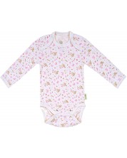 Боди с дълъг ръкав Bio Baby - органичен памук, 74 cm, 6-9 месеца, бяло-розово -1
