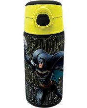 Бутилка за вода Graffiti Batman - Black, със сламка, 500 ml 