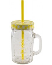 Бурканче за напитки с капаче и сламка HIT - 500 ml, жълто