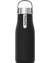 Бутилка за вода Philips - GoZero, 0.59l, UV филтър, черна