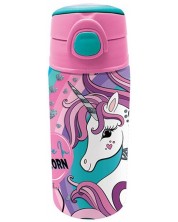 Бутилка за вода Graffiti Unicorn - Believe in Unicorn, със сламка, 500 ml -1