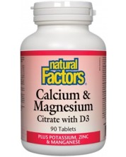 Calcium & Magnesium Citrate with D3, 90 таблетки, Natural Factors -1