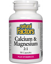 Calcium & Magnesium 2:1, 90 капсули, Natural Factors