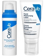 CeraVe Комплект - Хидратиращ серум с хиалуронова киселина и Крем за лице, 30 + 52 ml