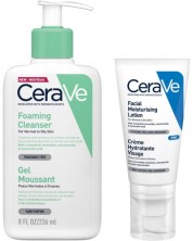 CeraVe Комплект - Измиваща гел-пяна и Хидратиращ крем, 236 + 52 ml