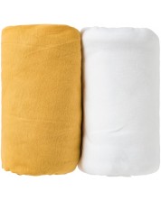 Бебешки чаршафи Babycalin - 2 броя, 60 х 120 cm, бял/горчица