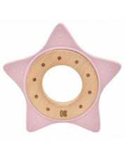 Чесалка от дърво и силикон KikkaBoo - Star, Pink -1