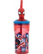 Чаша със сламка и 3D фигура Stor Spider-Man - Arachnid Grid, 360 ml