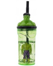 Чаша със сламка и 3D фигура Stor Avengers - Invisible Force, Hulk, 360 ml -1