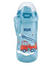 Чаша със сламка Nuk - Flexi Cup, 12м+, 300 ml, с пожарна, синя -1