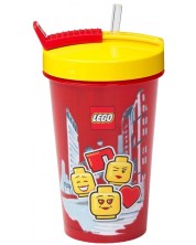 Чаша със сламка Lego Iconic - Girl, 500 ml, червена -1