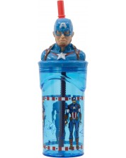 Чаша със сламка и 3D фигура Stor Avengers - Invisible Force, Captain America, 360 ml