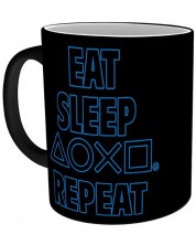 Чаша с термо ефект ABYstyle Games: PlayStation - Eat Sleep Repeat -1