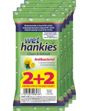 Clean & Refresh Антибактериални мокри кърпи, лимон, 4 х 15 броя, Wet Hankies -1