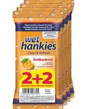 Clean & Refresh Антибактериални мокри кърпи, портокал, 4 х 15 броя, Wet Hankies -1