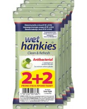 Clean & Refresh Антибактериални мокри кърпи, зелена ябълка, 4 х 15 броя, Wet Hankies -1