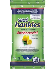 Clean & Refresh Антибактериални мокри кърпи, лимон, 15 броя, Wet Hankies