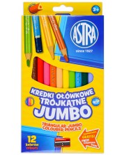 Триъгълни цветни моливи Astra - Джъмбо, 12 цвята, с острилка -1