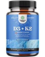 D3 + K2, 60 дъвчащи таблетки, Nature's Craft