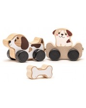 Дървена играчка на колела Cubika - Умни кученца -1