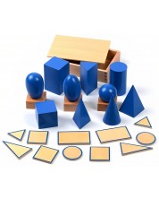 Дървен игрален комплект Smart Baby - Сини геометрични тела, 10 броя -1