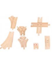 Дървен комплект Bigjigs - Прави и разклоняващи се релси, 25 части