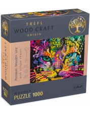 Дървен пъзел Trefl от 1000 части - Разноцветна котка