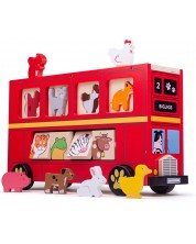 Дървена играчка за сортиране Bigjigs - Автобус с животинчета -1
