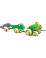 Дървена играчка за дърпане HaPe International - Семейство жабки