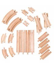Дървен комплект Bigjigs - Допълнителни релси, 24 части -1
