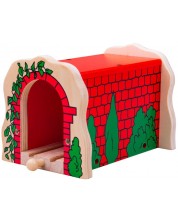Дървена играчка Bigjigs - Червен тухлен тунел с релса -1