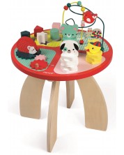 Дървена играчка Janod - Маса с 4 зони за игра, Горски бебета животни -1
