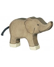 Дървена фигурка Goki - Слон с вдигнат хобот, малък -1