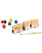 Дървена играчка Brio - Влакче с вагончета за оцветяване